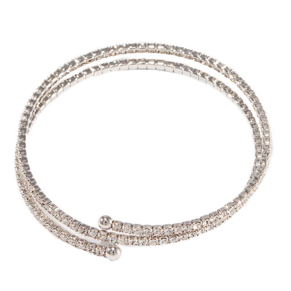 DOUBLE Row Austrian Crystal Rhinestone Bangle Bracelet Plated SILVER  Stretch